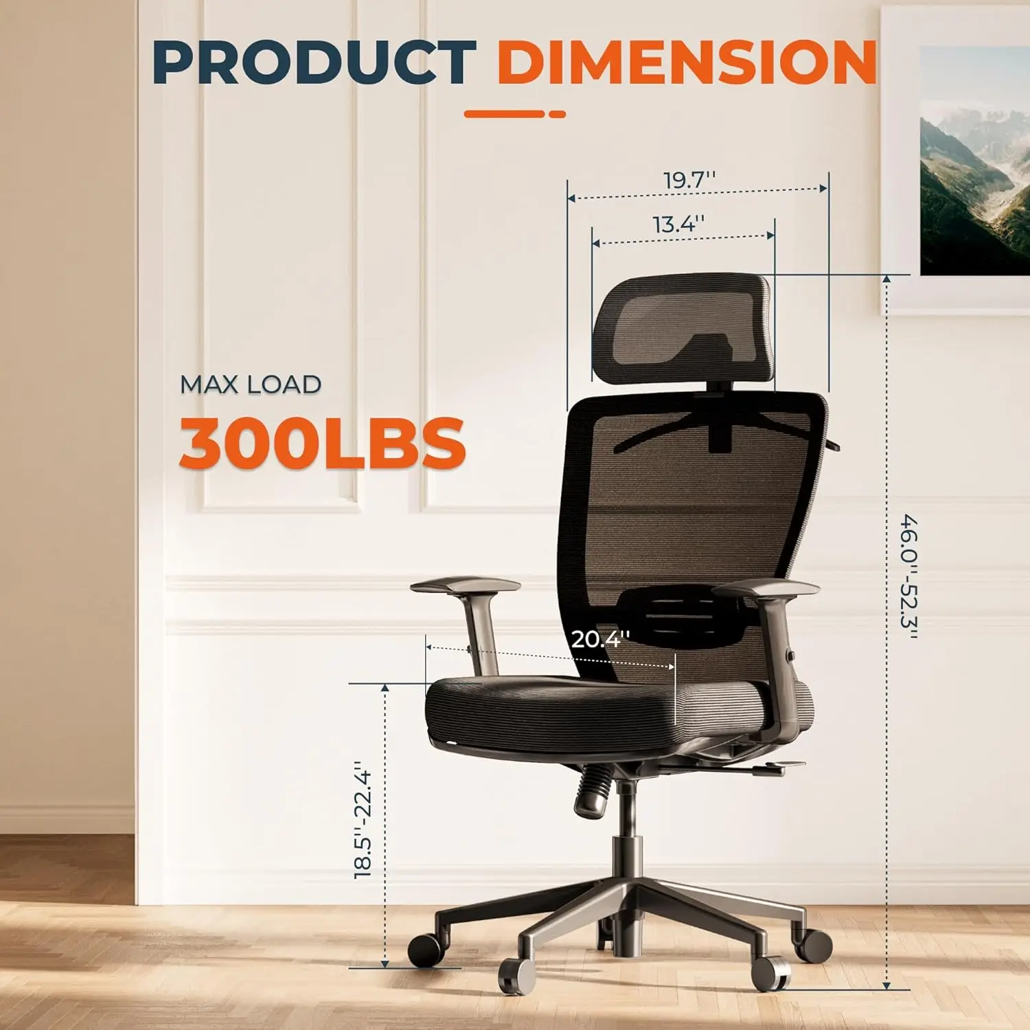 

Chair Pro Ergonomic Office Chair Swivel Computer Chair, Home Office Desk Chair with Lumbar Support/2D Headrest/300lbs Heavy