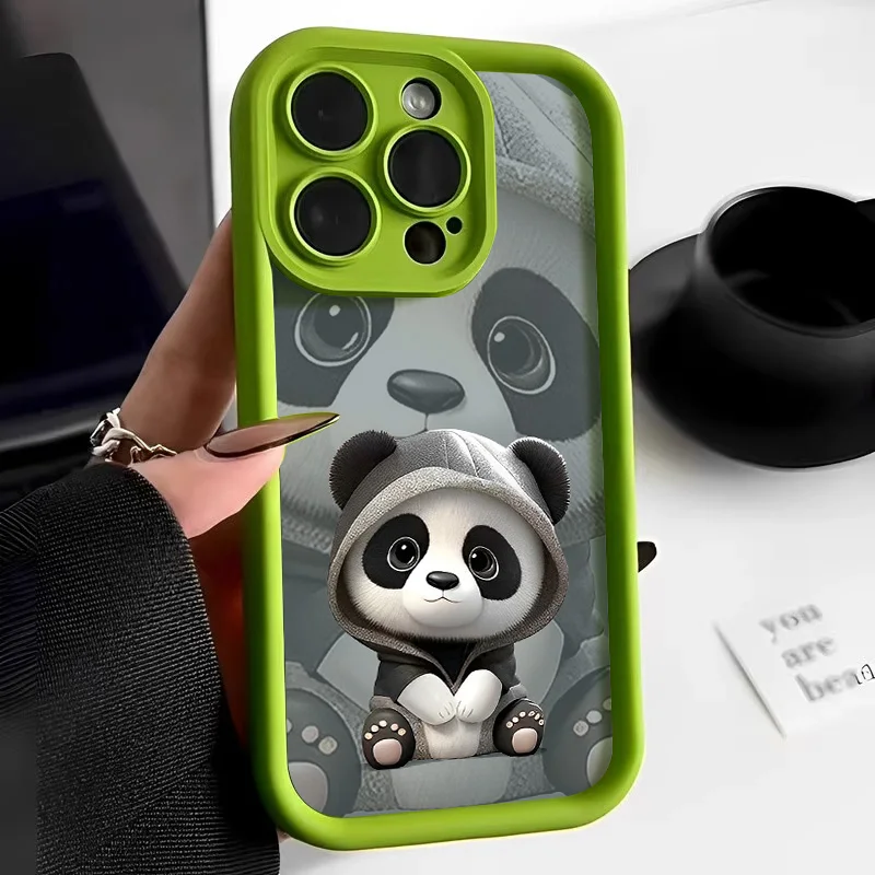 Soft Liquid Silicone Phone Case For iPhone 15 Pro 12 11 13 14 Pro Max XR XS X 7 8 Plus SE SE3 Shockproof Bumper Cute Panda Cover