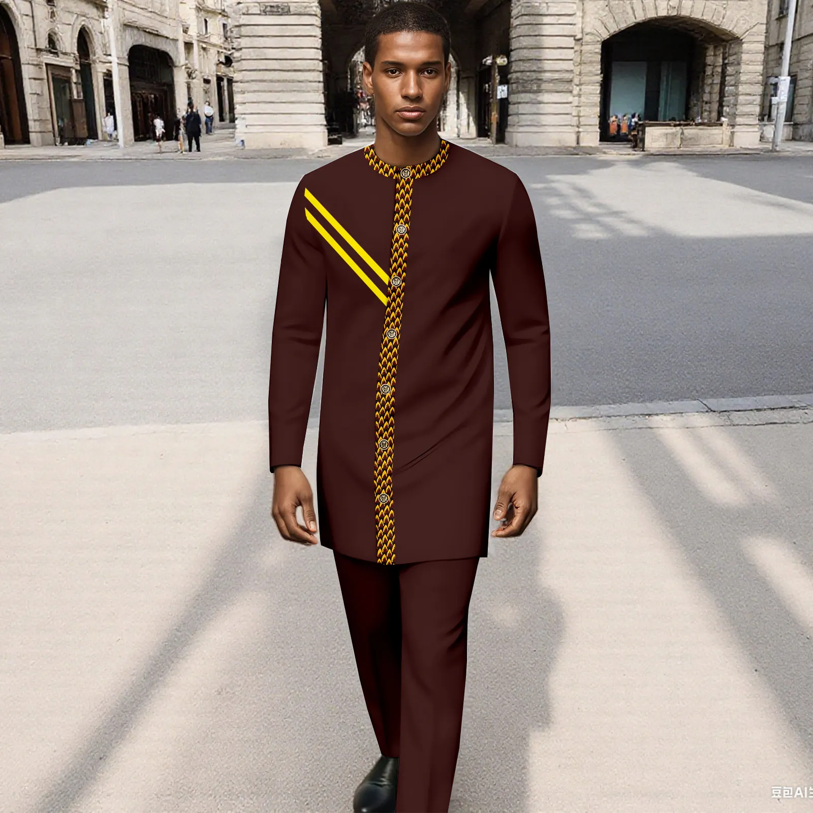 

Men`s Bussiness Suit Slim Fit Embroidery Single Breasted Print Blazer and Pants Set Formal Outfits African Clothes 2516088