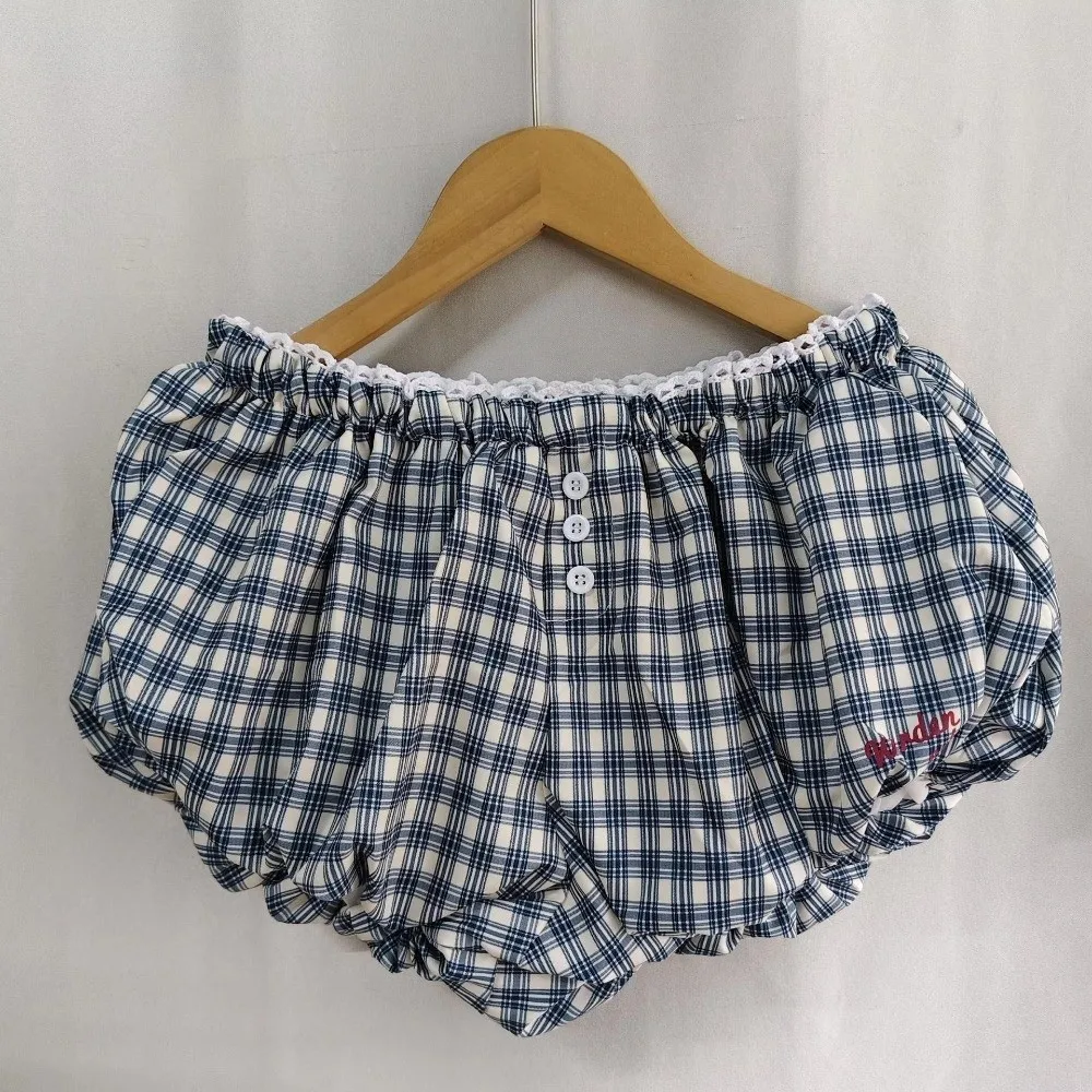 Neue Y2k Retro-Karo-Shorts im süßen Stil, koreanischer Chic, Shorts mit elastischem Bund, Vintage-Design, lässige Bloomer-Shorts für den Alltag. – Detail 4