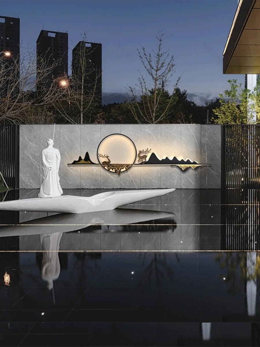 النمط الصيني الجديد، مصباح حائط، فيلا، فناء، حلقة، ستانلس ستيل #3