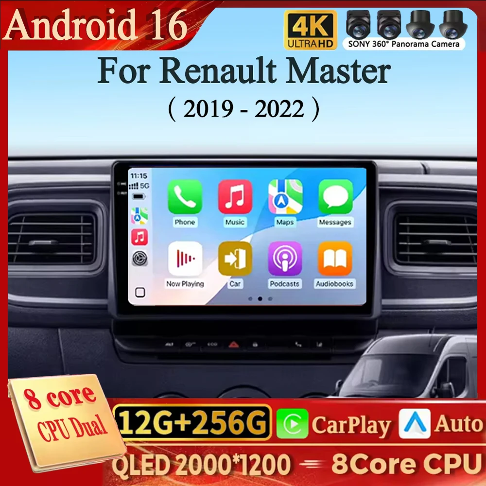 Android 16 Carplay Android Auto For Renault Master 2019 - 2022 Car Multimedia Radio Video Player 4G WIFI GPS Screen Support Raer