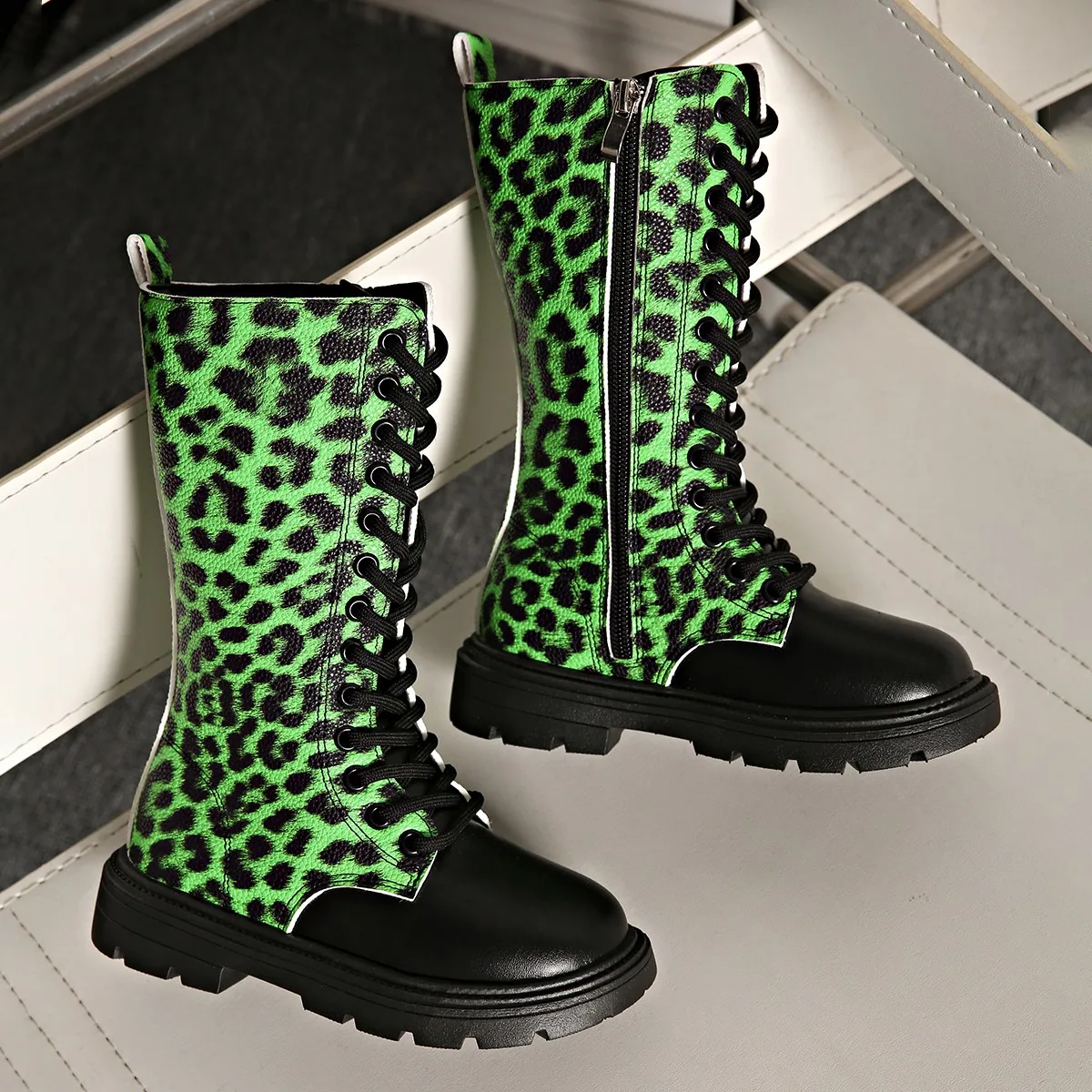 

Animal Print Mid-calf Boots for Girls 2025 New Autumn Kids Breathable Lining Boots Non-slip Catwalk School Shoes for Girls Boots