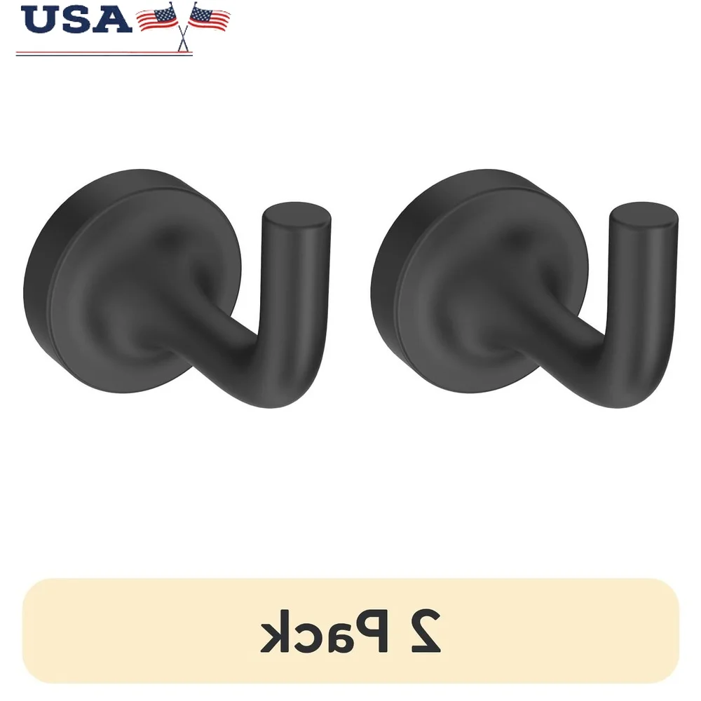 

2 Pack Matte Black Wall Mount Robe Hook Easy Installation Rust Resistant Bathroom Hardware Included Contemporary Design Simple