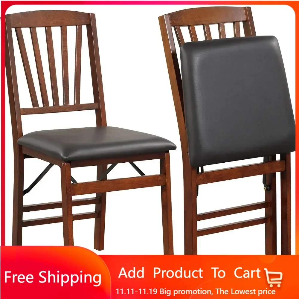 Folding Dining Chairs Set of 4, Foldable Wood Kitchen Chairs with Padded Seat, Solid Wood Frame, Max Load 400 Lbs, No Assembly