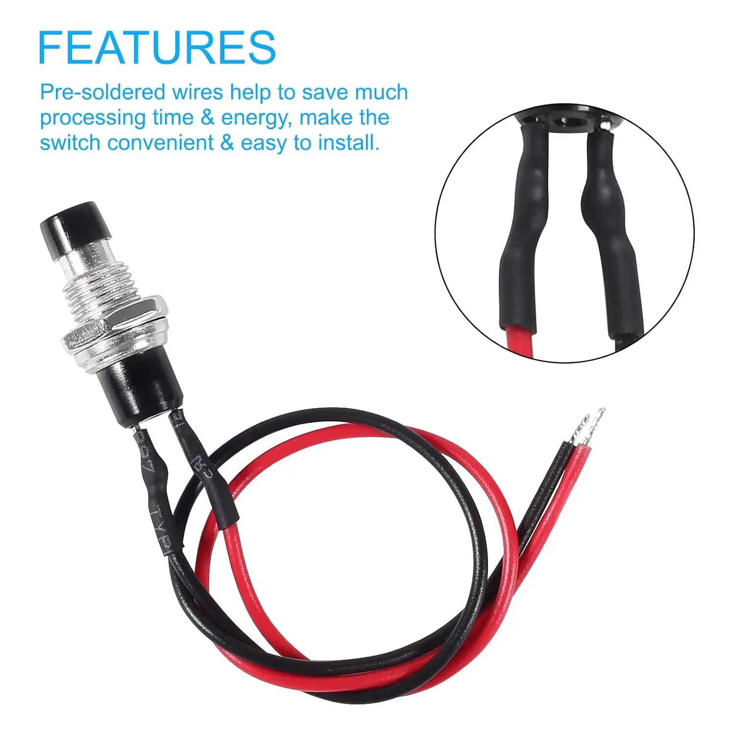 Momentary Push Button Switch 20pcs Mini Push Button Switch 12V with Pre-soldered Wires 7mm 1A 250V SPST Nomal Open ON Off 2 Pin