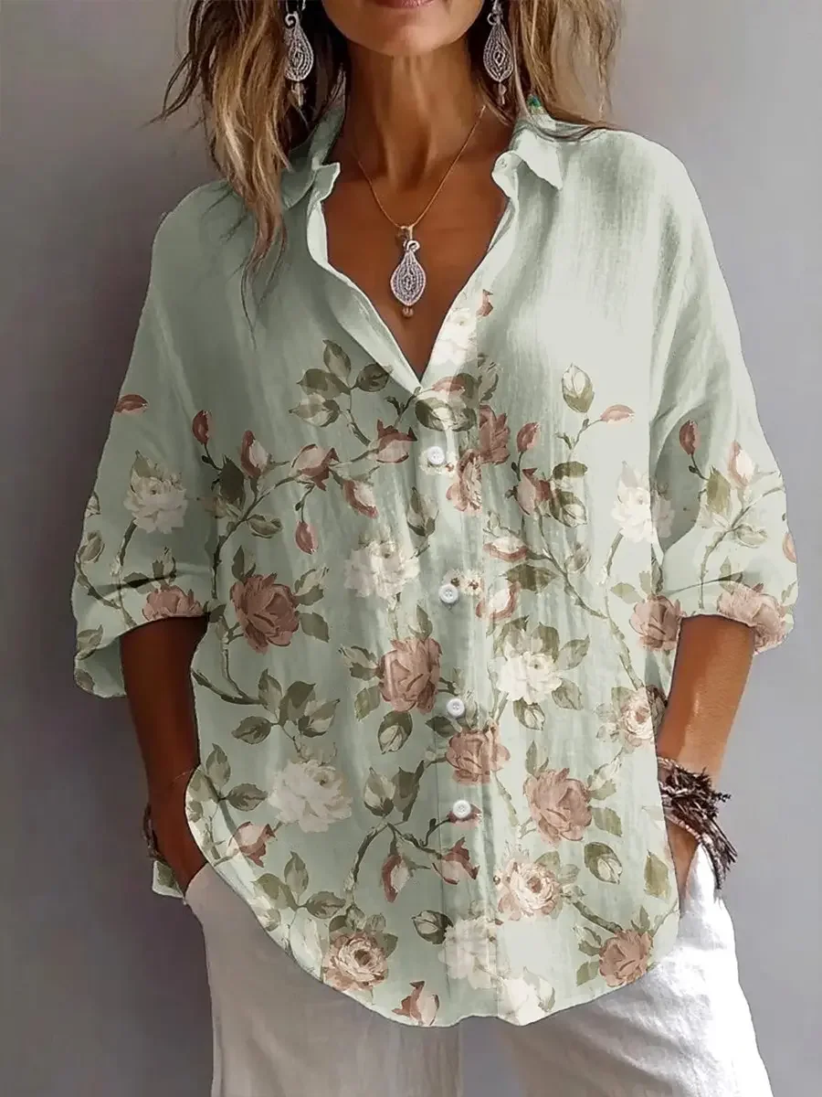 

Women's Shirt Fashion Blouses Spring Autumn Floral Graphic Elegant Vintage Long Sleeve Shirt Collar Regular Daily Buttons Tops