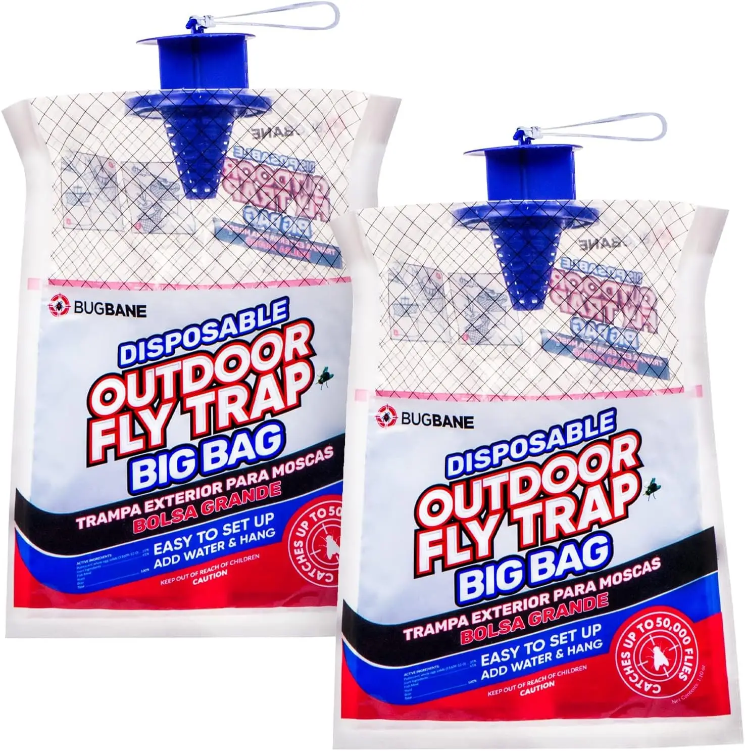 

Outdoor Fly Trap with Non-Toxic Bait - Large Disposable Bag for Patio, Yard, and Ranch Fly Control