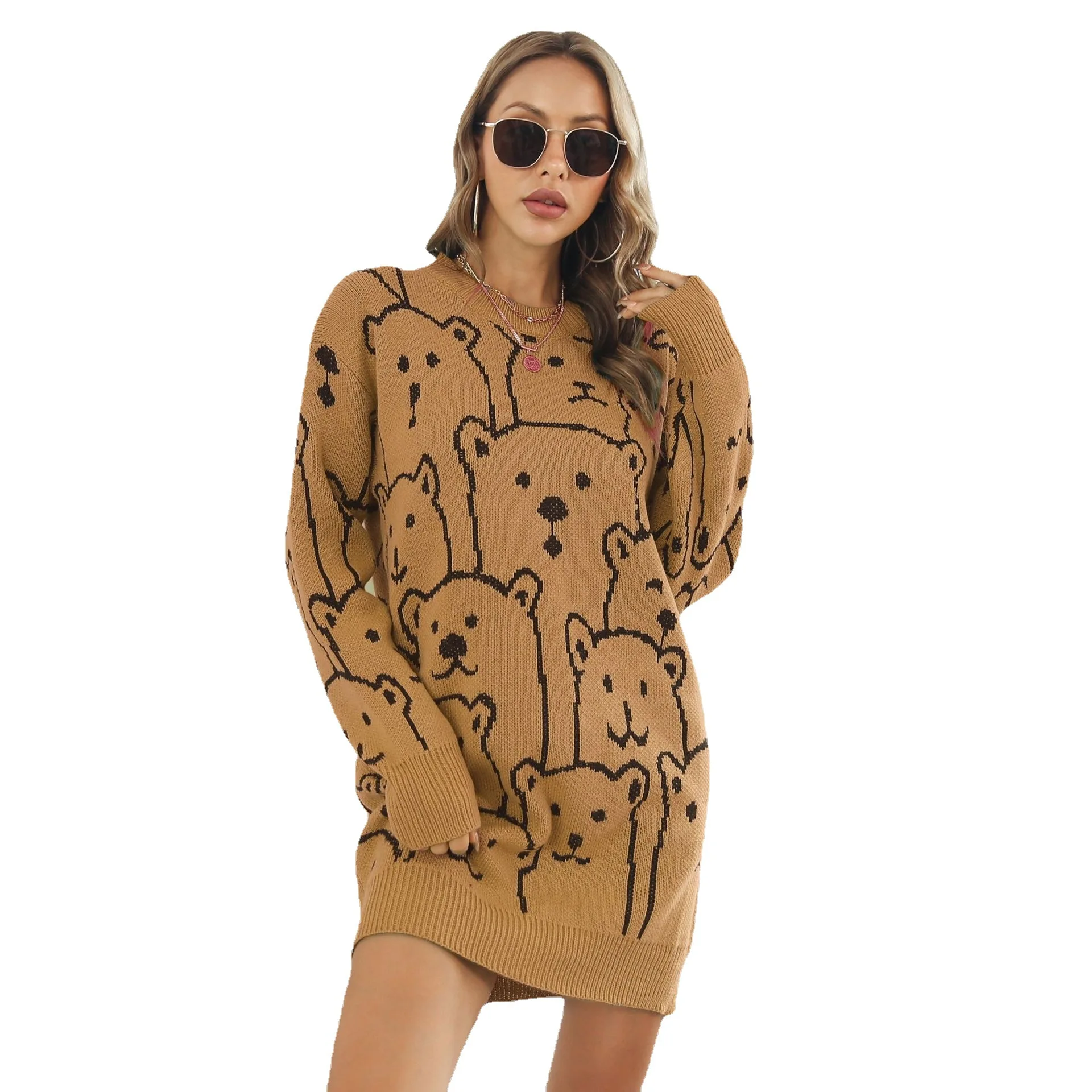 Wollen jurken met lange mouwen Gebreide damesjurk Losvallend Herfst/Winter Nieuw Pull Hiver Femme Brodlande Diego Diego Diego Diego Diego Diego Diego