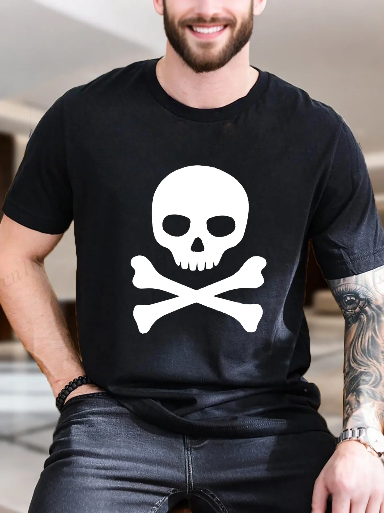 

New Arrival Fashion Men's Printed Short Sleeve T-Shirt Dark Phone Guy Cotton Tee Breathable Soft Casual Wear Trendy Graphic Tee