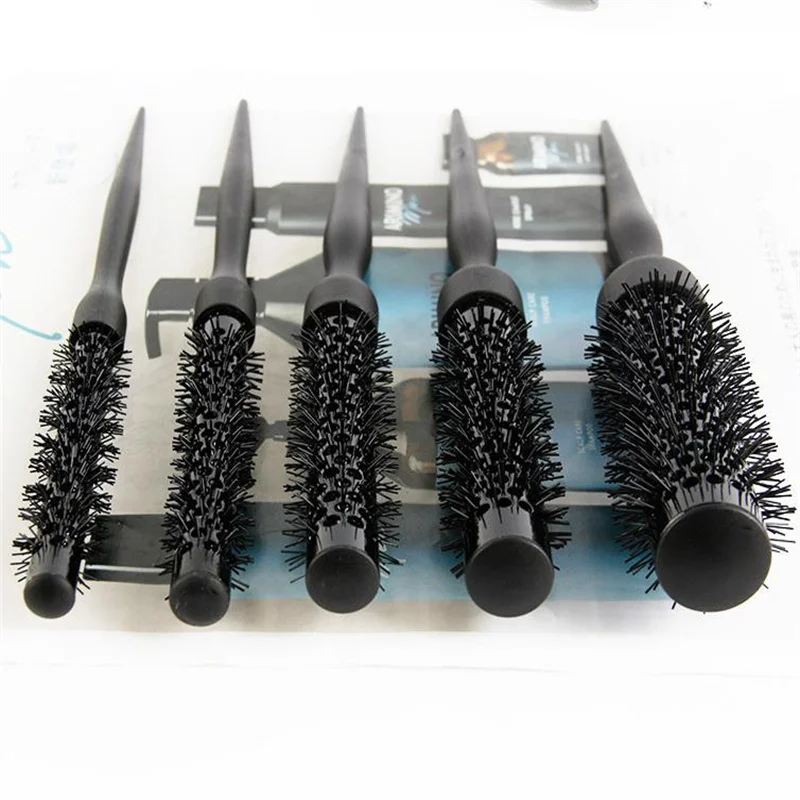 1PC Schwarz Runde Barrel Haar Kamm Haar Styling Haar Pinsel Nylon Kamm Zylinder Lockiges Haar Kamm Aluminium Rohr Salon werkzeug – Detail 6