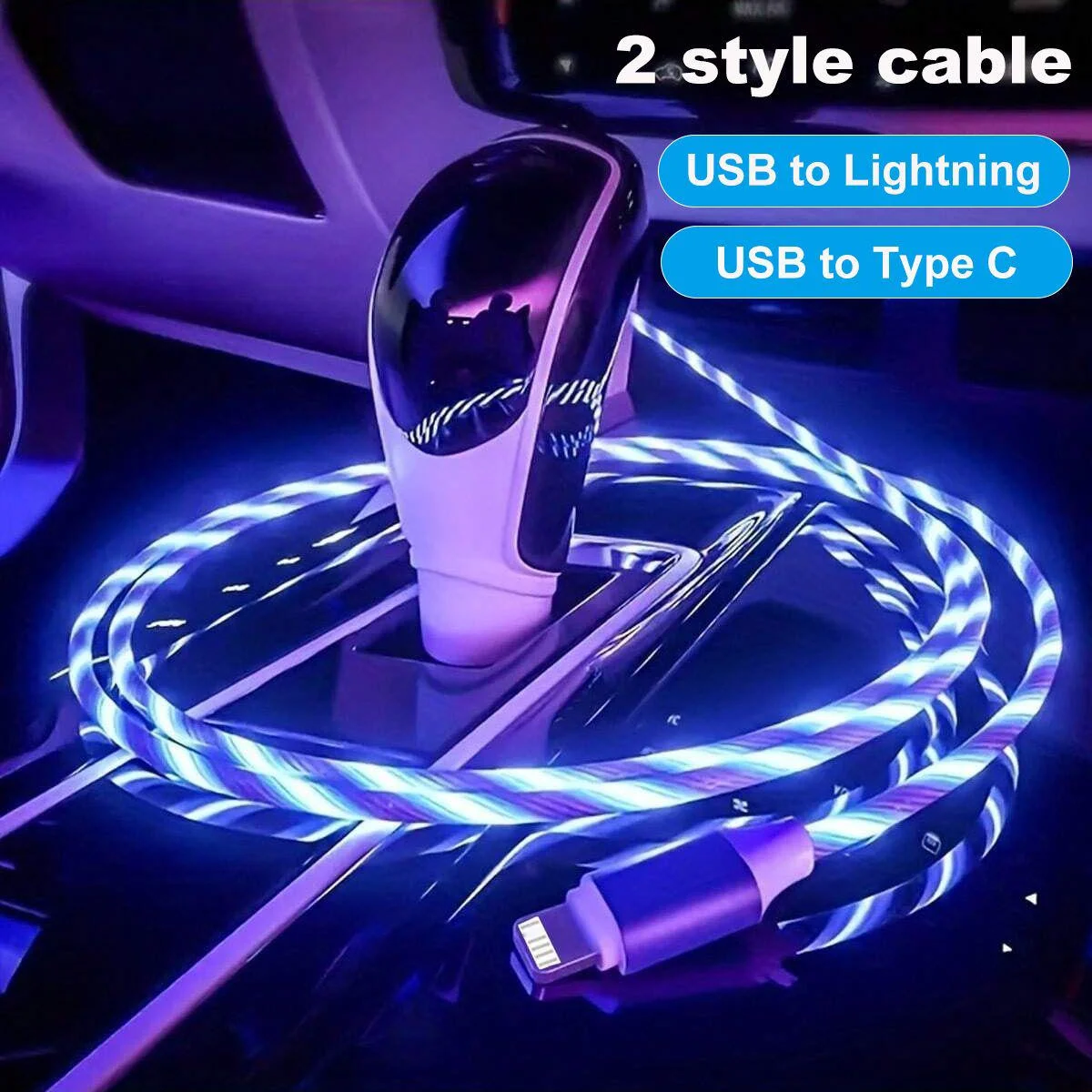 Streamer Charger Cable LED Light Up Lightning TypeC Cable USB Fast Charger Cord  for iPhone 14 13 12 11 Pro Max X XS iPad 9 mini 