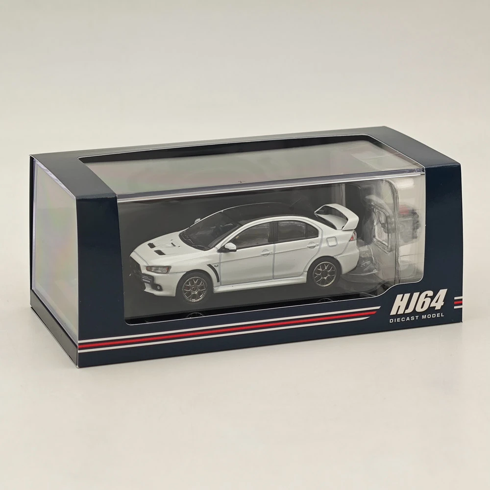 1/64 Hobby Japan Lancer Evolution X Final Edition w/Engine Display Model White Pearl Black Roof HJ642053CWP Diecast Car