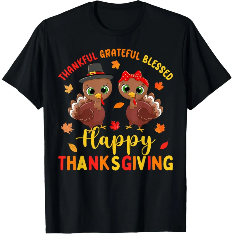 

Thankful Grateful Blessed Thanksgiving Turkey Women Girls T-Shirt