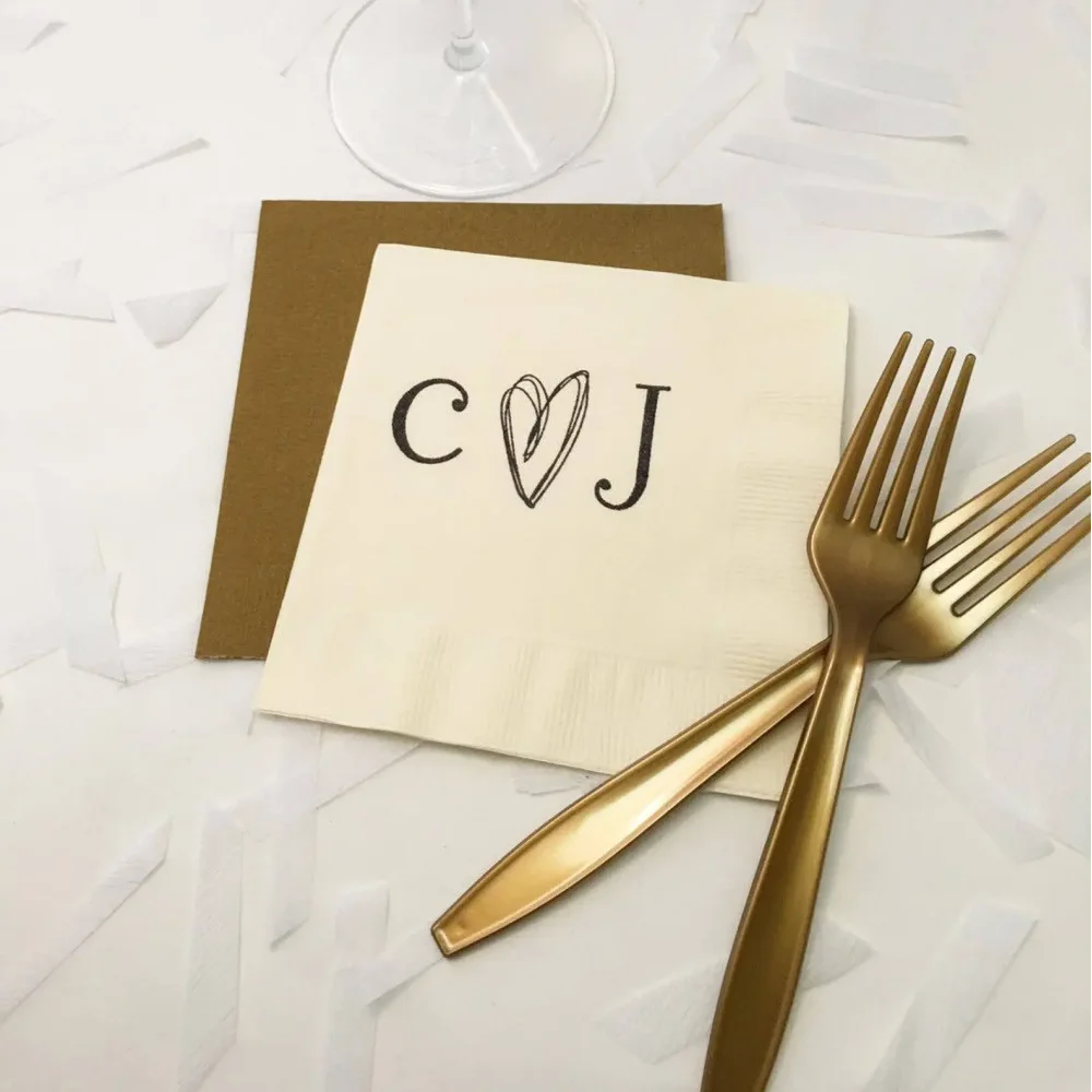 

50Pcs Rustic Wedding Napkins - Personalized Wedding Cocktail Napkins, Monogram Napkins Anniversary Party Engagement Napkins