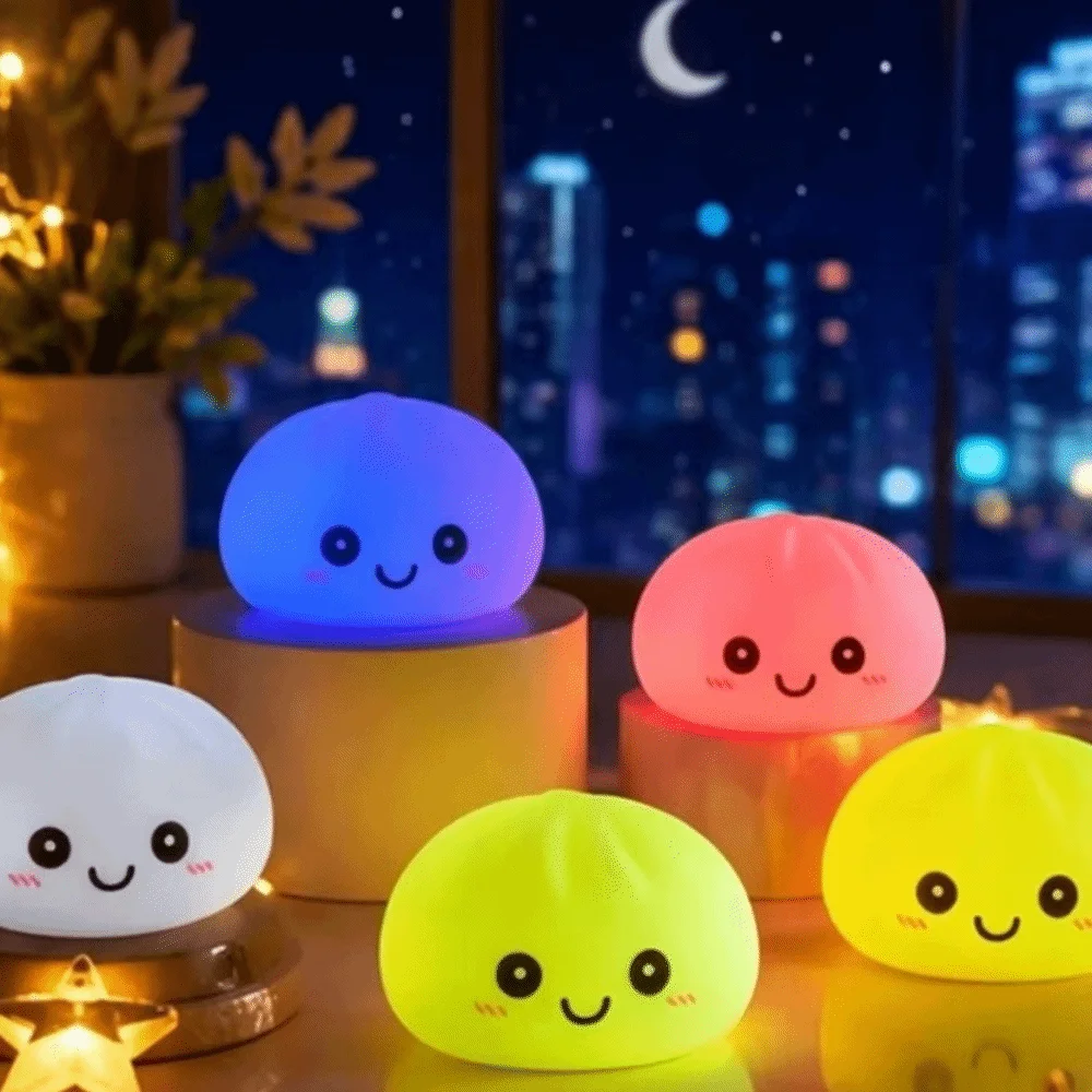 New LED Light-emitting Pressure-reducing Ball Hollow Baozi Realistic-looking Fresh Bread Soft Small Night Light