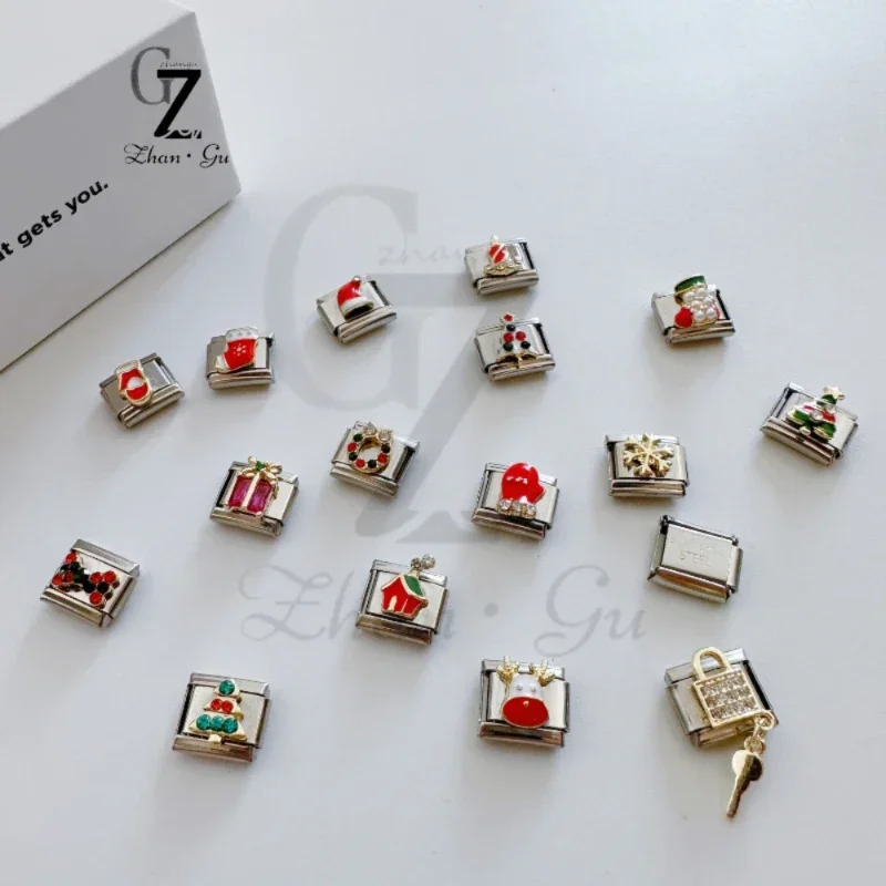 New ZhanGu 2023 New Fashion Christmas Collection Charm Italian Links Fit 9mm Bracelet Stainless Steel Jewelry DIY Making