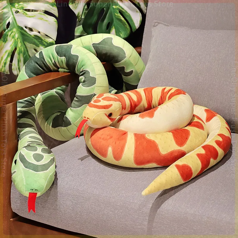 Python Cartoon Plush Toys Travesseiro longo Animal de pelúcia Cobra realista Boa gigante Decoração de Dia das Bruxas Presentes engraçados para crianças, meninos