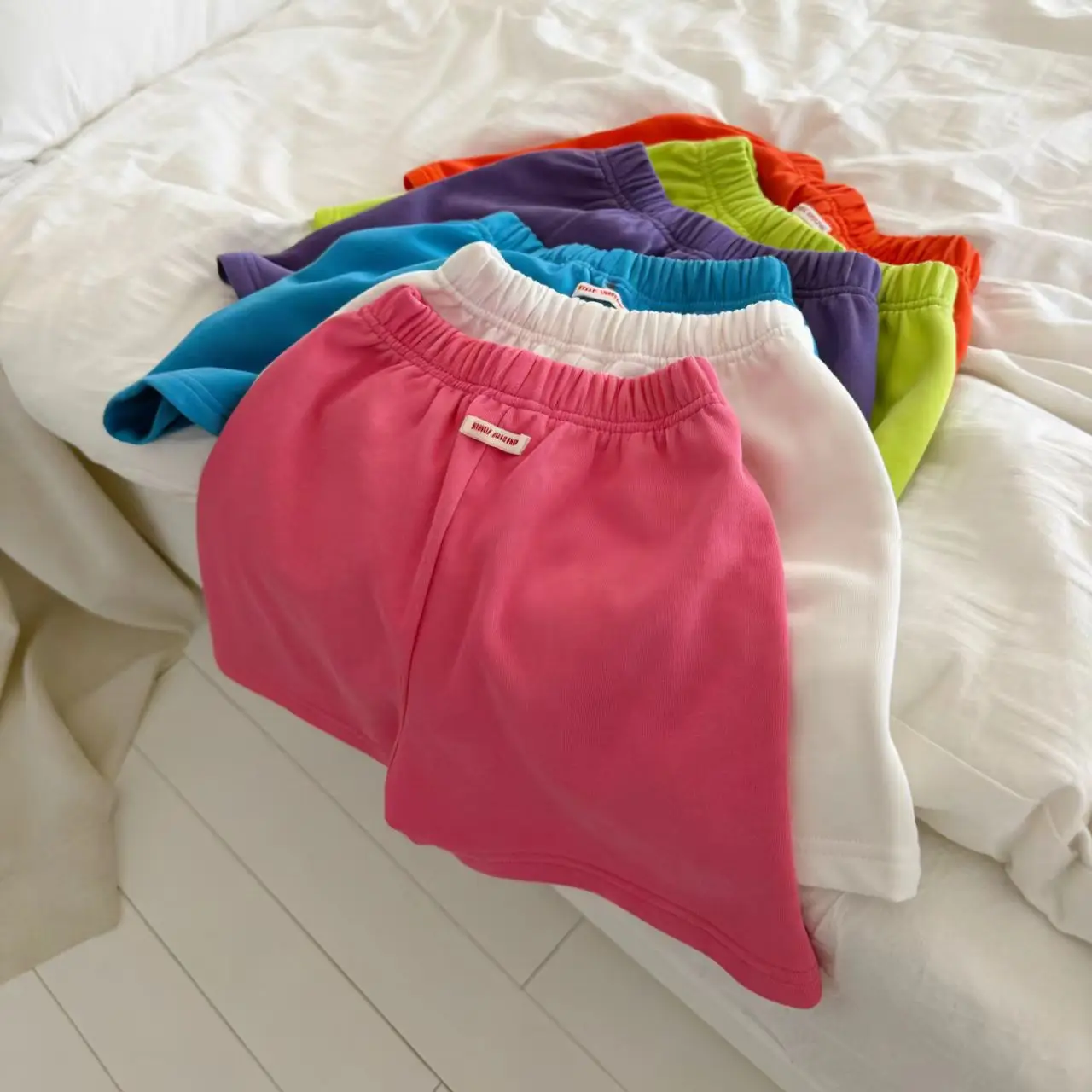 Summer Shorts for Boys and Girls Fashionable Dopamine Rainbow Casual Solid Color Korean Version Loose Pants for Wearing Outside