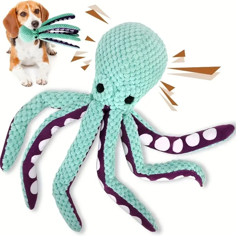 Octopus Design Pet Plush Sound Interactive Toy Dog Anti-Bite Chew Toy Relieve Boredom Clean Teeth Pet Companion Toy