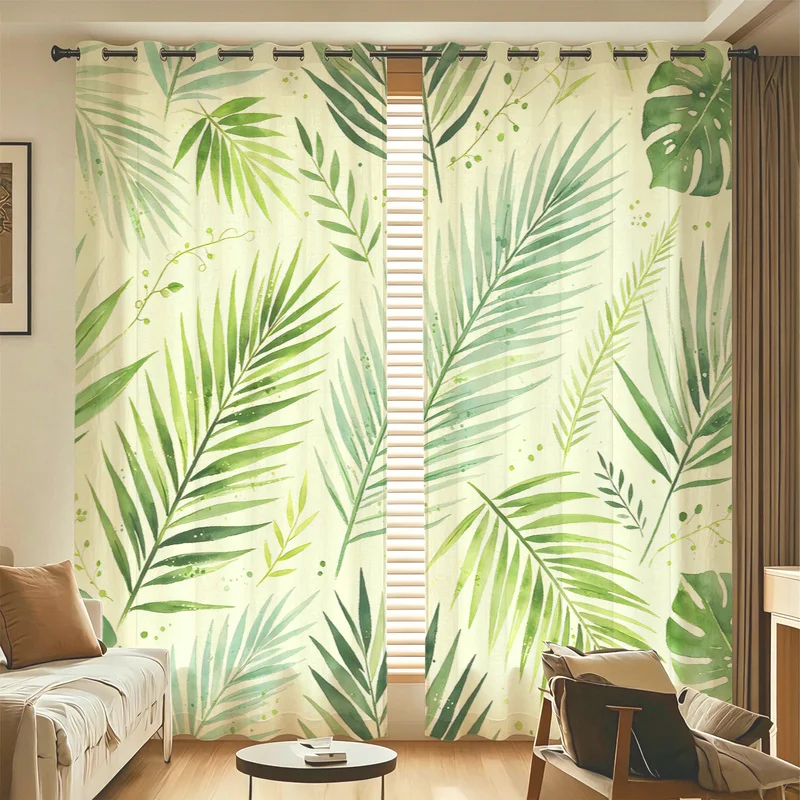 2Pcs Microfiber Curtain Set,Machine Washable,Multi-Sizes,Easy Hanging & Installation,85% Light Blocking,Fern Leaves Print