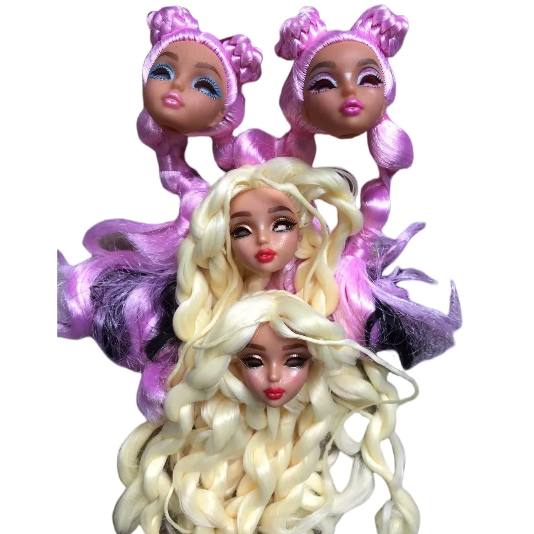 

Original Long Hair Doll Heads Pink Yellow Braid Mermaid Heads DIY Dressing Doll Figure Parts