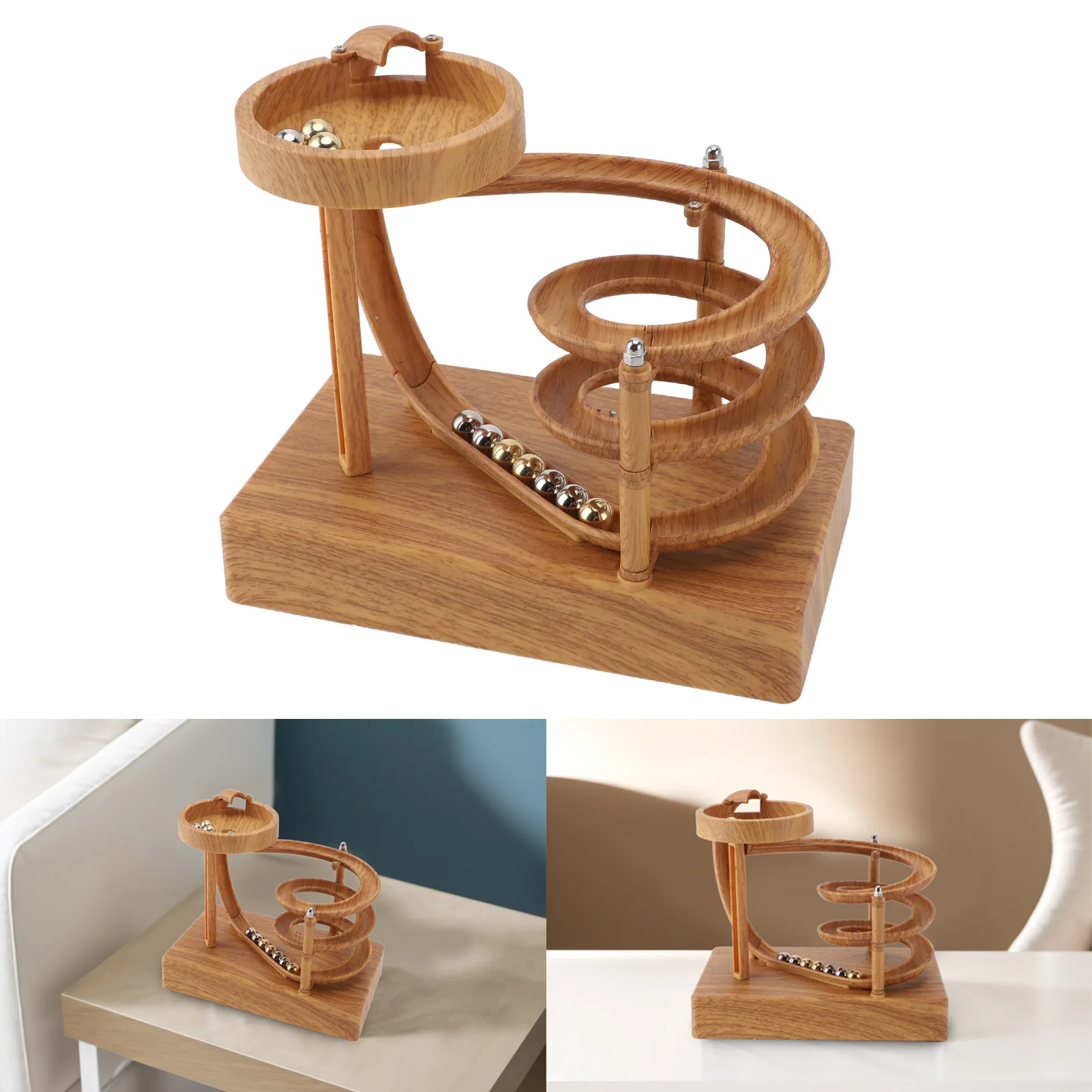 Kinetic Art Perpetual Motion Machine Ornament Desk Non Stop Rolling Ball Toy Science Physics Gadget Desktop Decoration
