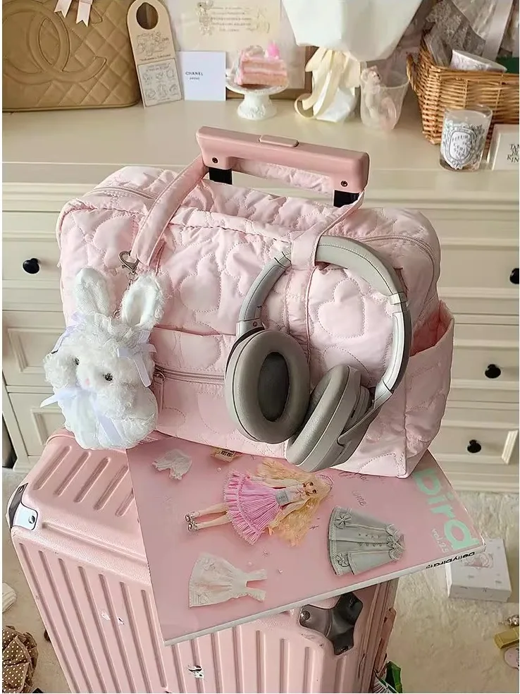 Nylon Embroidered Heart Travel Tote Bag Single Shoulder Handbag Large Capacity Fitness Women's Bag Short Trip Korean Style