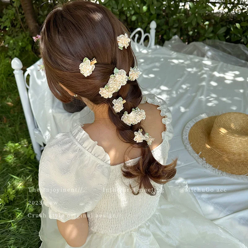 French Style Sweet Gardenia Flower Hair Clip Mini Small Edge Clip Cute Flower Side Clip Bangs Clip Duckbill Clip Hair Clip