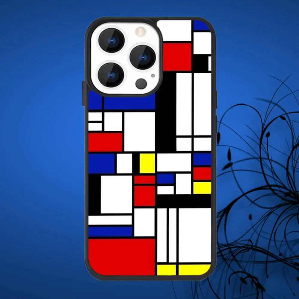 حافظة هاتف تجريدية P-PIET MONDRIANS لهاتف iPhone 17,16,15,14,13,12,11,Plus,Pro,Max Mini Magsafe شحن لاسلكي مغناطيسي