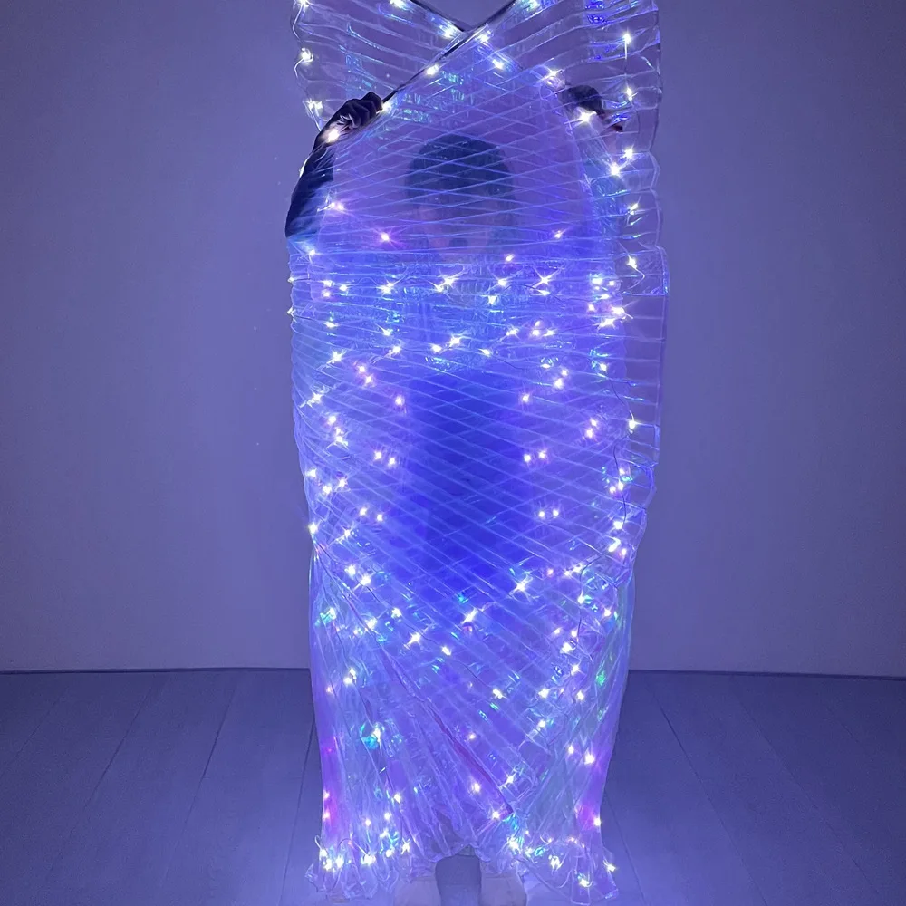 Ali a LED per ragazze Mantello per bambini per bambini Ali di Iside per danza del ventre a LED Spettacolo di carnevale Halloween Natale Ala di farfalla di colore bianco