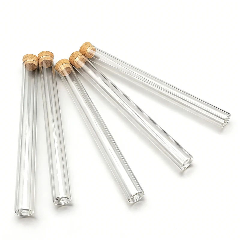 20 teile/paket 15x150mm Labor Transparent Flachen Boden Glas Test Rohre Mit Kork Holz Stopper für Labor Container