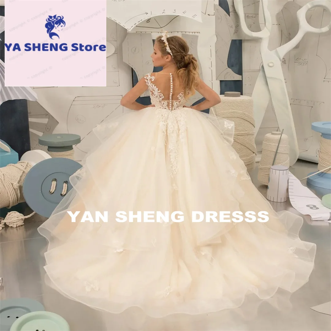 

Customized Flower Girl Dress For Wedding Tulle Sleeveless Puffy Baby Kids Birthday Ball Gown First Communion Dress