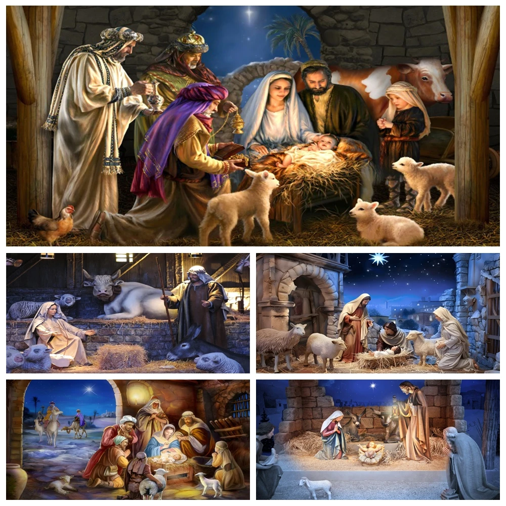 

Christmas Nativity Garage Door Backdrop Christmas Birth of Jesus Garage Door Outdoor Decora Banner Cover Photography Background