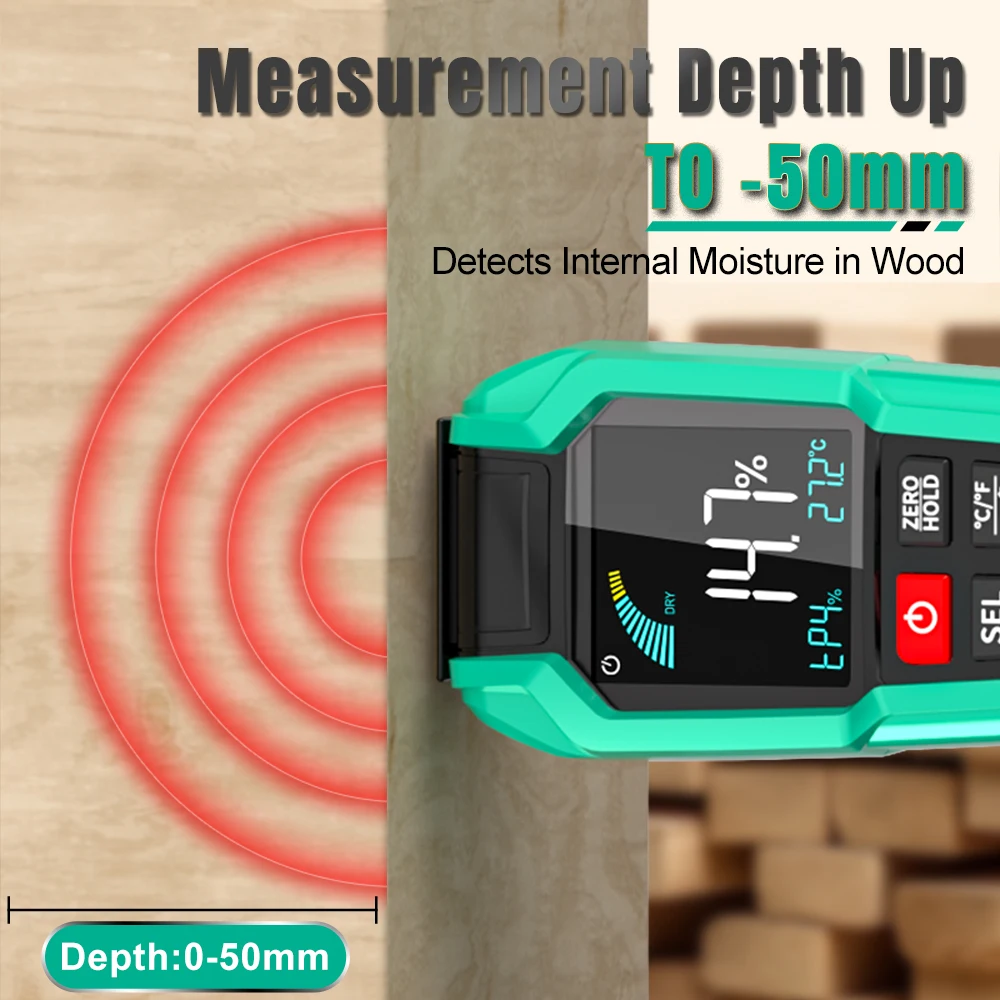 MASTFUYI FY8868 เครื่องวัดความชื้นดิจิทัล เซนเซอร์แม่เหล็กไฟฟ้าตรวจสอบความชื้นไม้/เฟอร์นิเจอร์/กระดาษเครื่องวัดแบบไม่แทงตัวอย่าง