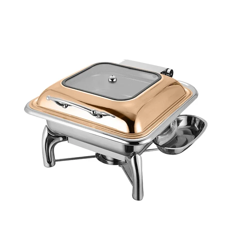 Pour Buffet Equipment List Luxury Kitchen Deluxe Hotel Cheffing Dishing Buffet Utensils Food Warmer Copper Gold Chafing Dish