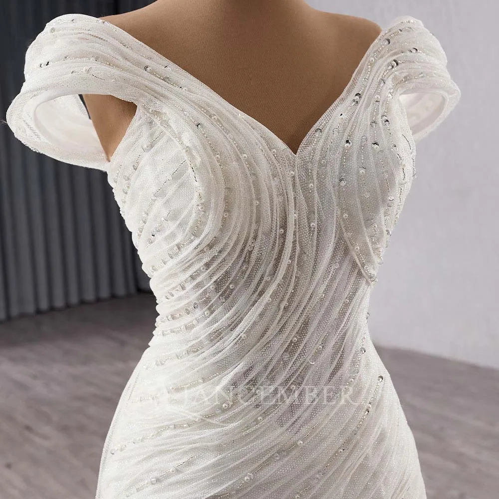 Customized 2025 Organza Wedding Evening Gowns Sexy Beading Wedding Dresses Off Shoulder Sweep Train Bride Dress vestido de novia