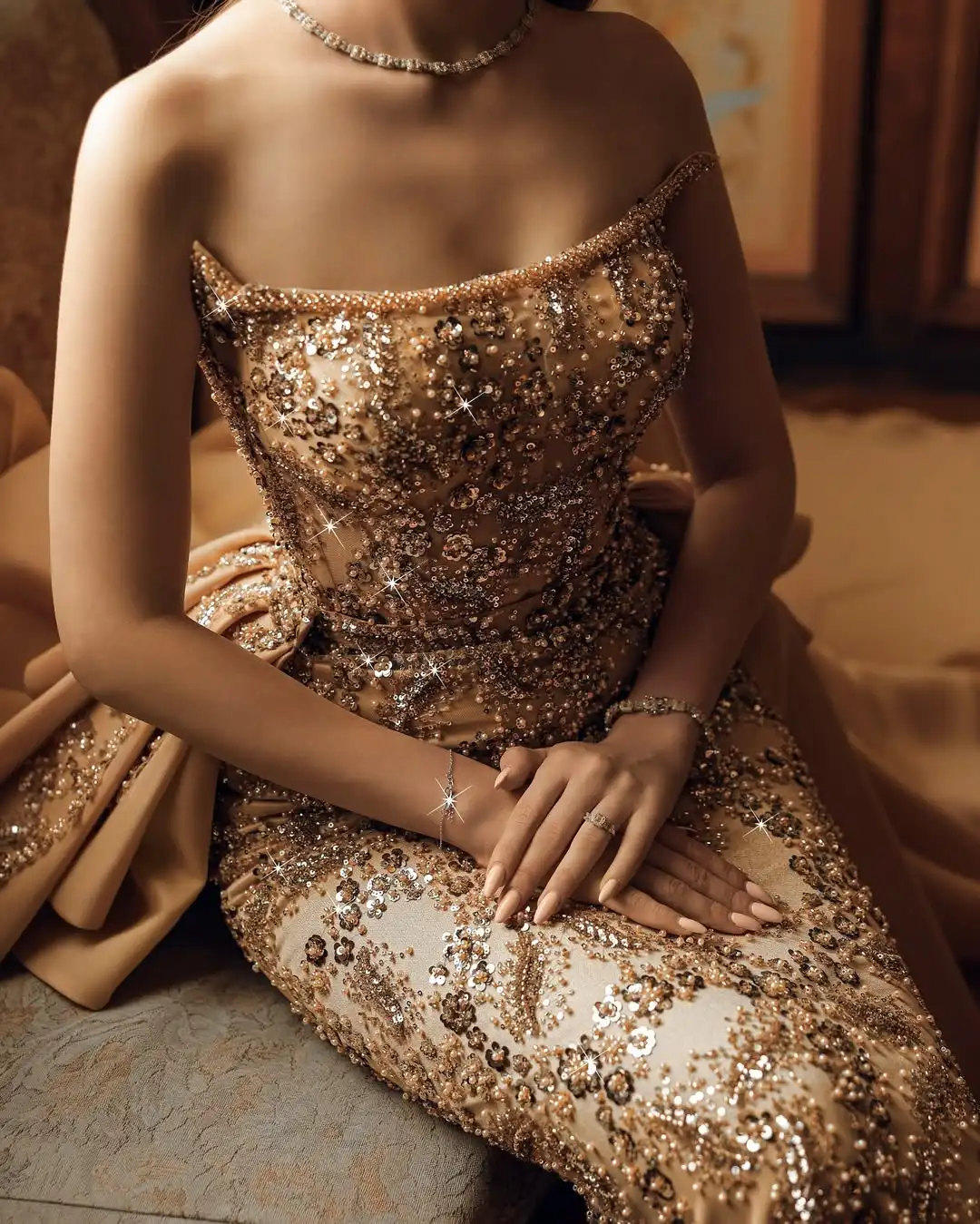 فساتين سهرة فاخرة بحورية البحر مطرزة بالكريستال من Ofherown، ذيل طويل بدون حمالات، فساتين حفلات موسيقية فاخرة مخصصة