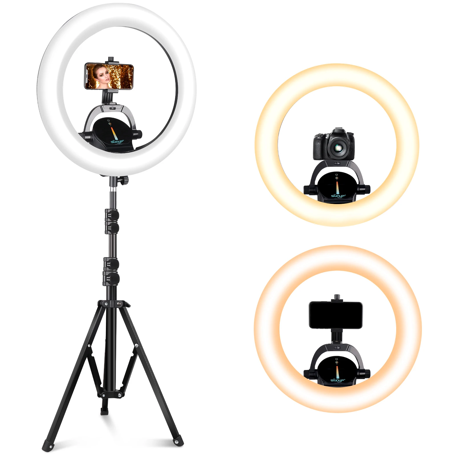 18 Inch Led Ring Light Stand Dimmable Photography Studio Cosmetic Selfie Lamp Ring Light with Tripods Phone Holder Yellow White