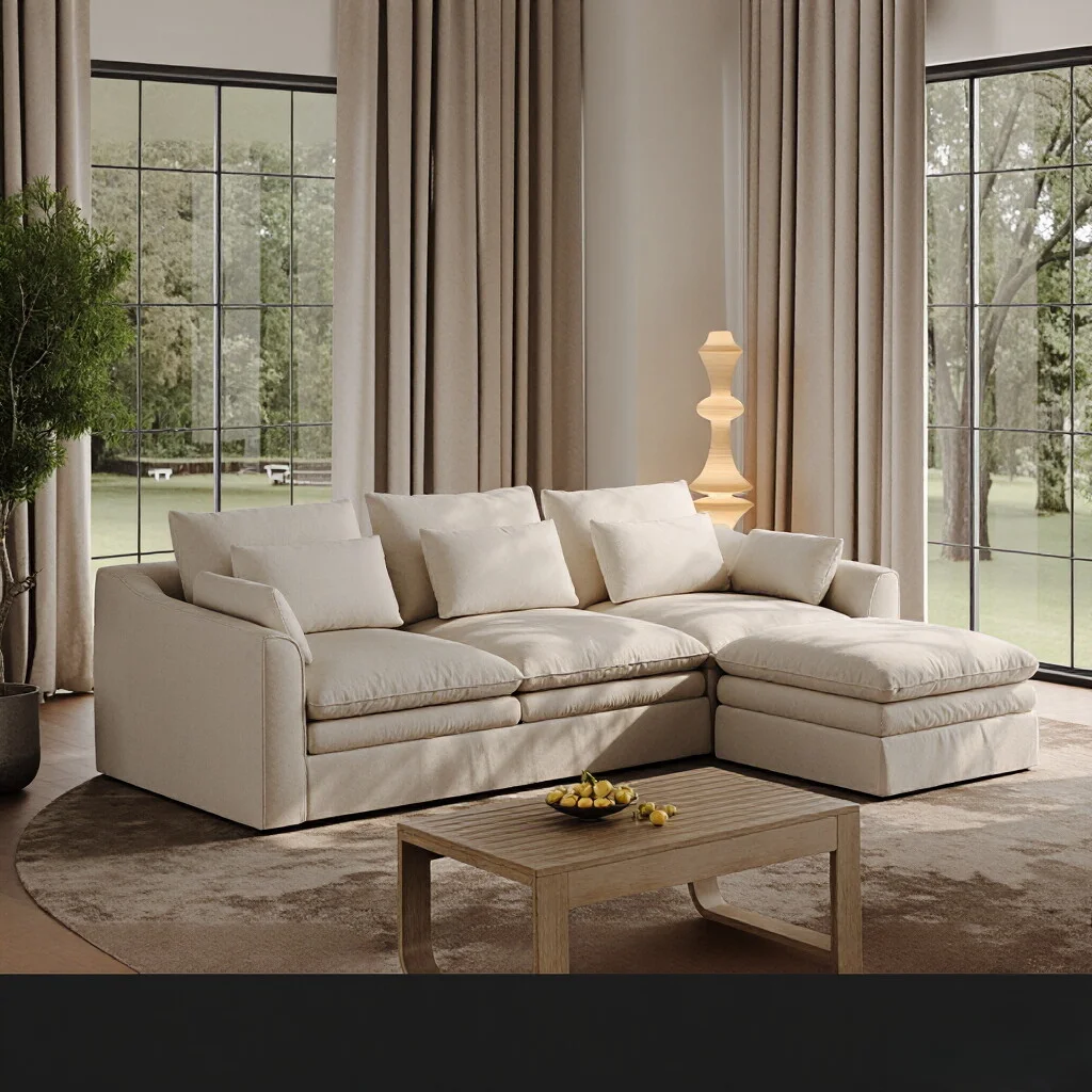 

！@Monovel Sofa 048 Fabric Sponge Filled Apartment Sofa Modular Splicing Combination Cream Style L-Shape Sofa