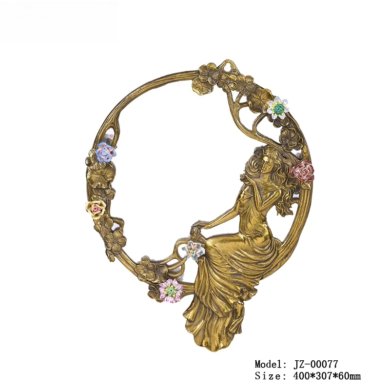 전동공예 구리 꽃과 새 장식 거울 중공 금속 조각 레트로 황동 소녀 미스터리 거울 화장대