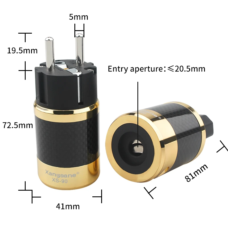 HiFi Carbon Fiber Audio AC Power Plug Red Copper Gold Rhodium Plated C13 IEC Connector EU Plug