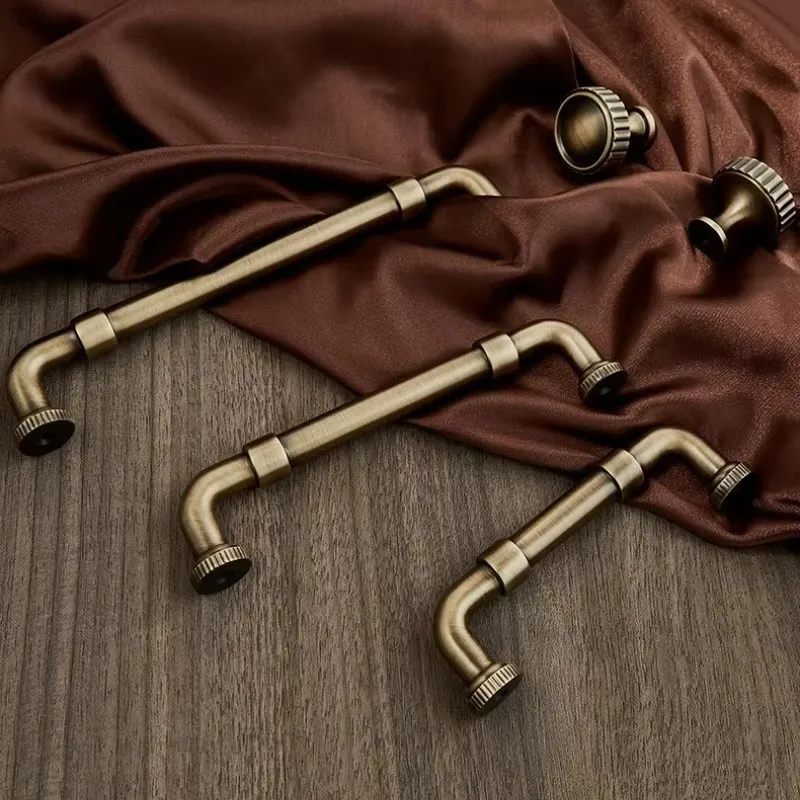Modern Times Pipe-Shaped Bronze Furniture Drawers Knobs Brass Antique Handles Kitchen Cabinet Pulls Bedroom Wardrobe Door Handle