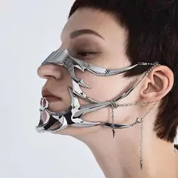 Punk Mechanical Fluid Face Jewelry Punk Style Masquerade Face Decor Metal Hollow Adjustable Liquid Irregular Mouth Cover