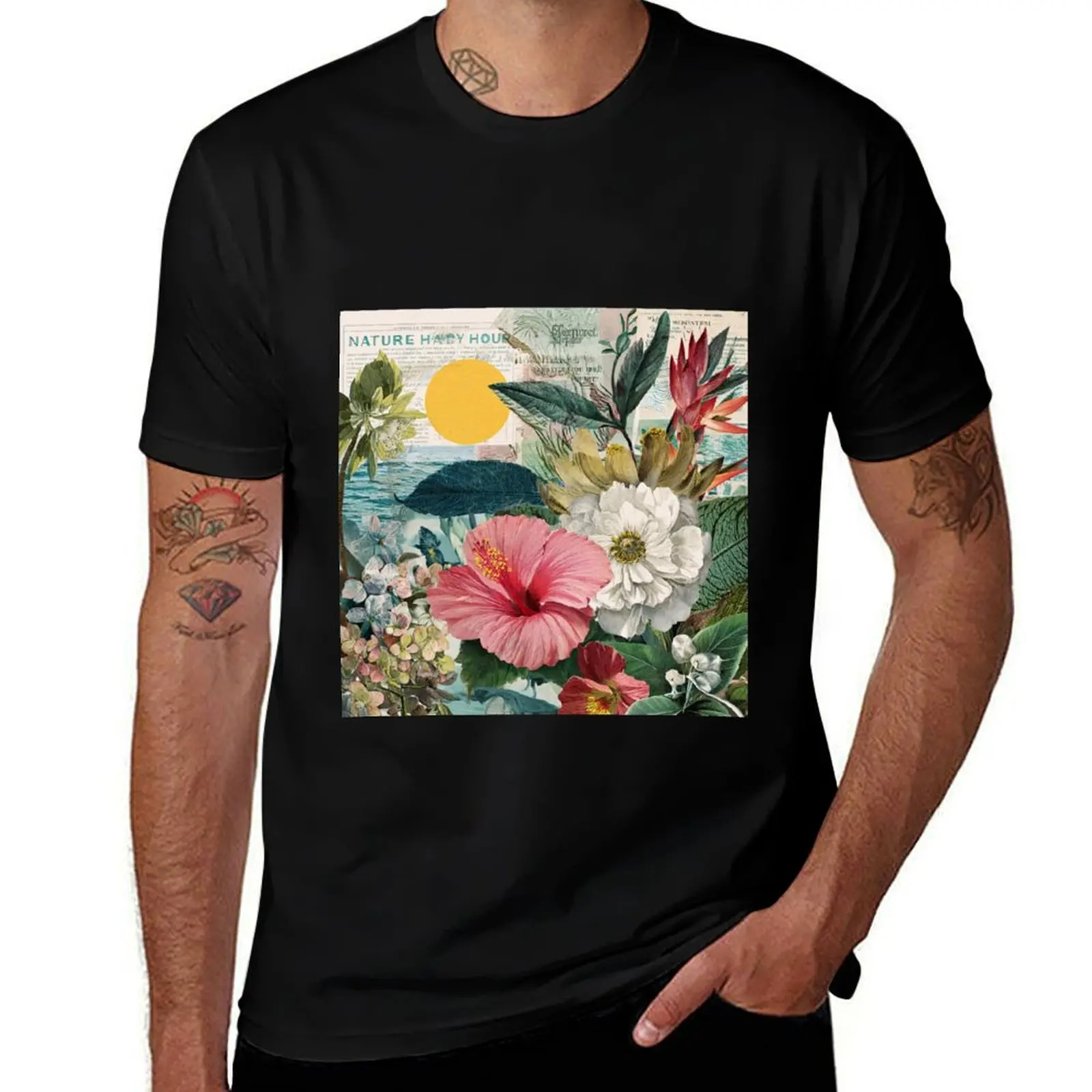 

Tropical Botanical Beach Collage – Vibrant Retro Floral Sunset Designs with Ocean and Palm Aesthetic T-Shirt
