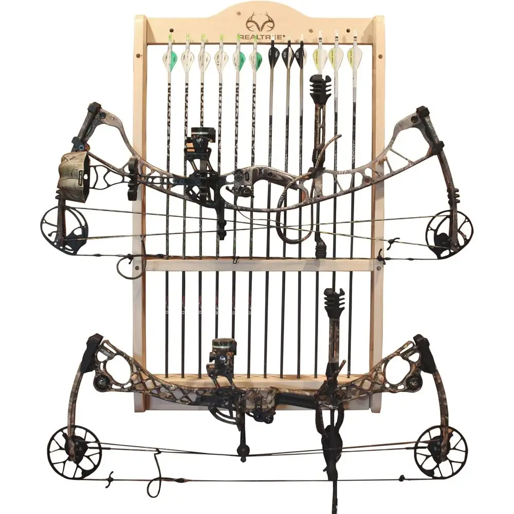 

Camo Real Tree 2 Bow & 12 Arrow Rack - Easy 4-Minute Setup - Handmade, 31.5L x 3W x 38.5H (39-4003)