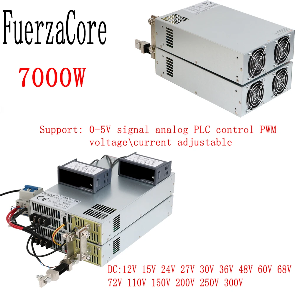

7000W SMPS Power 0-12V 15V 24V 27V 30V 36V 48V 60V 68V 72V 110V 150V 200V 250V 300VDC 0-5V Analog Signal PLC Control LED Motor