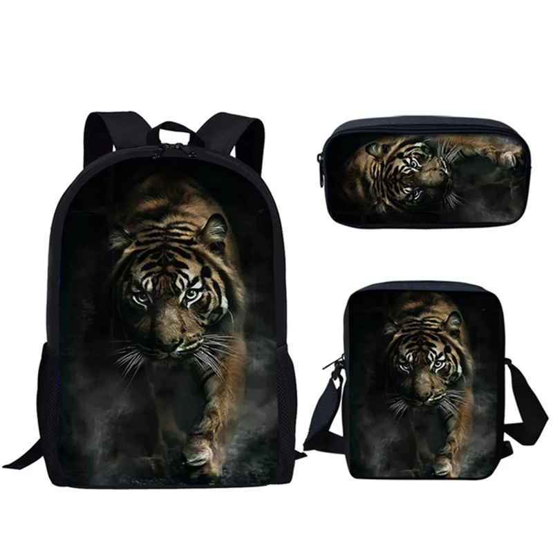 Classic Tiger Lion leopard Bear 3D Print 3pcs/Set pupil School Bags Laptop Daypack Backpack Inclined shoulder bag Pencil Case