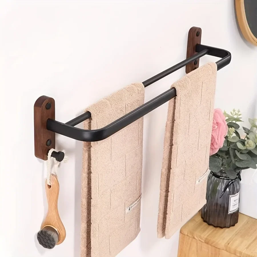 walnut-towel-rack-bathroom-kitchen-metal-double-pole-storage-rack-wall-mounted-towel-hanger-non-perforated-modern-storage-rack