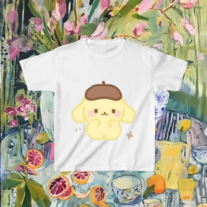 New Style Summer Sanrio Short Sleeve T-Shirt Kawali Pompompurin Pure Printed Japanese Style Y2K T-shirt Versatile Top